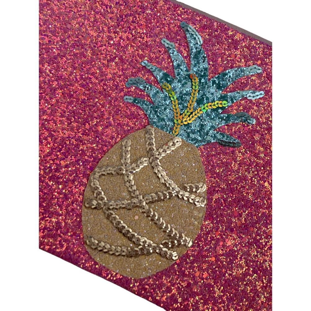 Suki Sabur Pink Glitter Pineapple Clutch Cosmetic Bag Pouch Paisley Lining - Picture 4 of 5